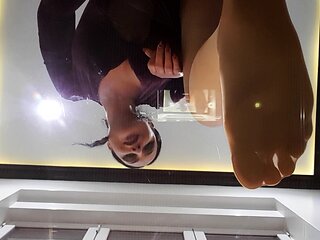 Hot brunette foot fetish play