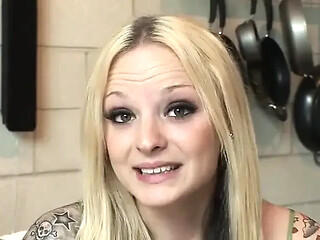 Petite blonde bimbo gets her tight little hole stretched by a fat dick