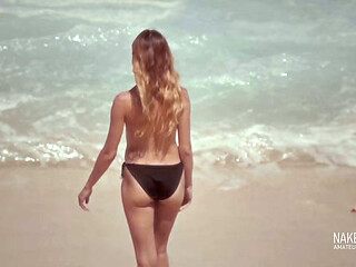 Stepsister pissed on my dick on the nude beach - 4K