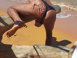 Ladysilva crossdress on the beach in panties what a hot ass