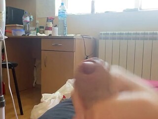 Masturbating my Penis and cumming on the bed