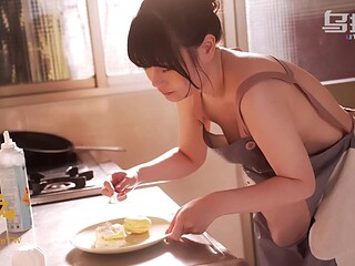 Petite Asian takes a deepthroat blowjob in the kitchen