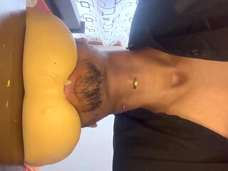 Stepdaddy Fucks His Fleshlight with His Big Cock and a Lot of Saliva Until He Cums