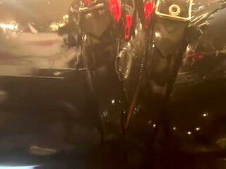 Asian grandma in latex catsuit gets bound and pounded