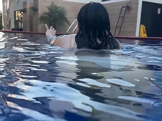 Busty Latin Greece Swiming in the Pool