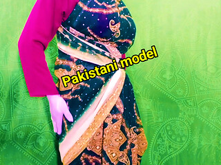 Desi Pakistani married woman wearing saree