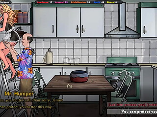 the landlord sniffs her panties under her skirt. Hentai Game