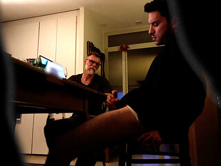 Boy jerking off at the dinner table