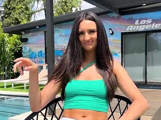 Petite girlfriend is going to suck him before taking that dong