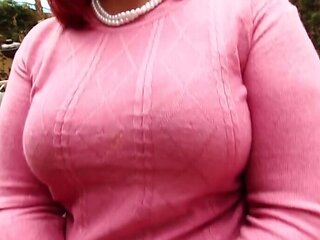 Chubby redhead Marcy Diamond taking on a black cock