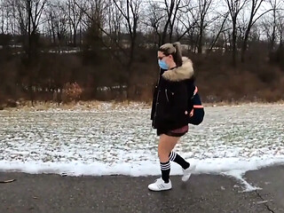 Teen Girl in Plaid Skirt Gets a Ride to School From a Stranger on a Snowy Day