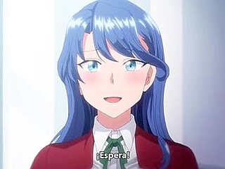 She is made to give a handjob and a blowjob, and then gets penetrated in both holes at the same time and creampied.