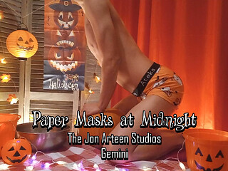 Cute twink Jon Arteen performs a sensual dance while carving a Halloween pumpkin