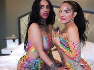 Tattooed Latina Lesbians Lick Wildly Until Squirting