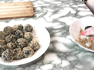 Mature MILF and Young Virgin Girl Kissing in Kitchen - Lesbian Nudist Homemade HD