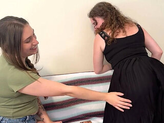 Two Hot Lesbians Play Strip Game with Giant Boobs and Sex Toys