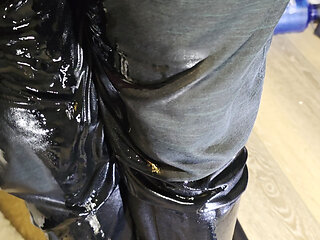 A rippling waterfall in my athletic pants down my legs