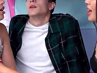 College Roommates Laya Rae and Sherrie Moon Share a Big Cock on Campus