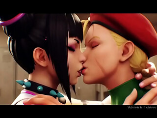 Juri Han x Cammy White Lesbian kissing (Street Fighter/AI generated)