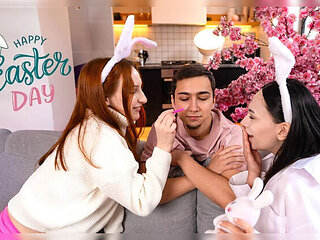 Easter Threesome Sex with Cute Teens Ilyas, Roxy & Alena - Blowjob & Doggystyle HD