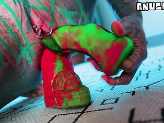 Inked Pornstar in Lingerie &ndash_ Solo Double Penetration with Crazy Dildos
