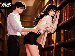 Sexy couple fucking in the library Student Fuck the teacher inside the library