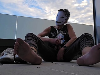 horny masturbator outdoor from sneaker to barefoot