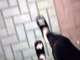 Alone at Night in Ultra-Tight Latex and Platform Mules Just to Make Men Stare and Drool