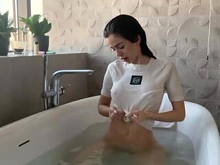 Miss Wet T-shirt Teasing You in the Bathub