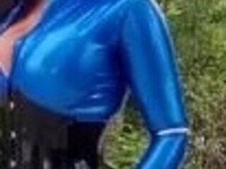 Sophie Elodie - Outdoors In My Blue Latex Catsuit