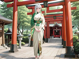 Silver-haired Shrine Maiden Secrets! Languidly Reclining in a Red Corridor, Her Bare Shoulders and Lush Thighs Exposed