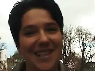 Chubby hairy brunette rubs her wet cunt during casting