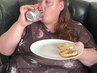 Huge Hungry BBW Stuffing Herself at Breakfast