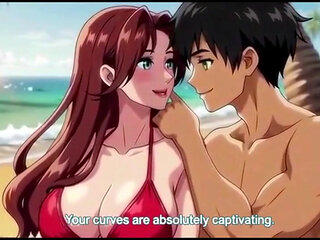 Beautiful woman on beach seduced by a hot guy