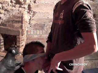 Twink  fucked in the basement by 2 tops boys with big cocks