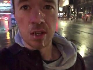 Public facial and cum walk!