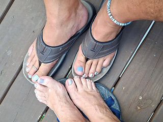 Get on your knees and pamper our matching toes with your mouth