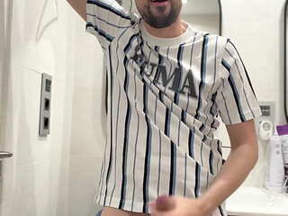 Hot Stepdaddy Wanking off in Public Bathroom