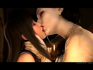 Tifa Lockhard x Lady Dimitrescu Lesbian kissing (Final Fantasy VII/Resident Evil/AI generated)