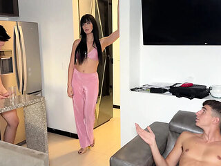 Naked Colombian Amateur Threesome with Yenifer CHP - Big Tits Blowjob on Balcony