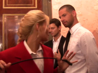 Petite Blonde Takes Double Penetration From Three Guys in a Palace Gangbang