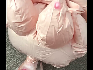 Inflating a granny blow up doll