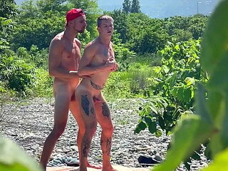 I suck my friend's dick on the beach, and then he fucks me hard in the bushes w