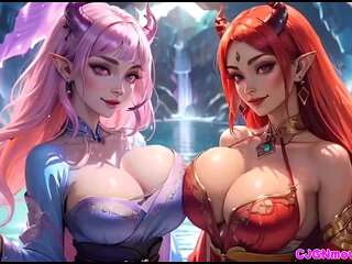 Lesbians kiss together, Ai animation