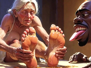 Old Granny Foot Worship - Man Licking Oiled Wrinkled Soles