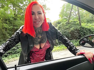 Redhead MILF in heels gets raw street fucking - no rubber!
