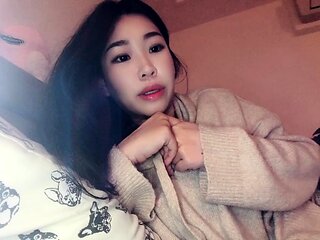 Horny amateur masked Asian teen toying on webcam show
