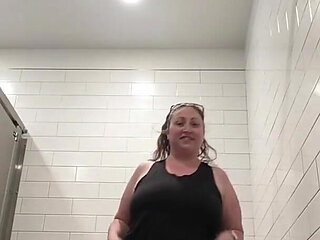 Curvy MILF in Public Toilets Horny in Cotton Panties