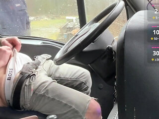 Rainy evening at the highway rest area - a curious passerby approaches my truck