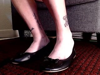 Red Toenails Black Flats Shoe Play